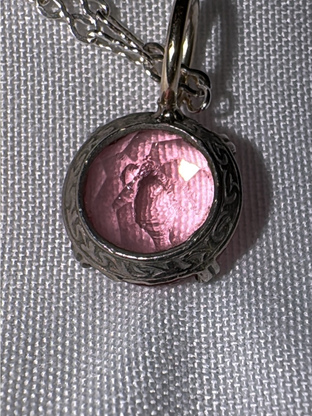 Art Deco era Pink paste stone charms set in silver with new 14k gold bail - Picture 6 of 12